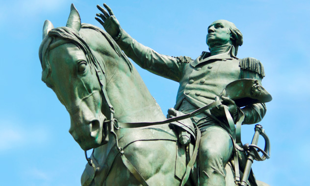 A statue of George Washington riding a horse.