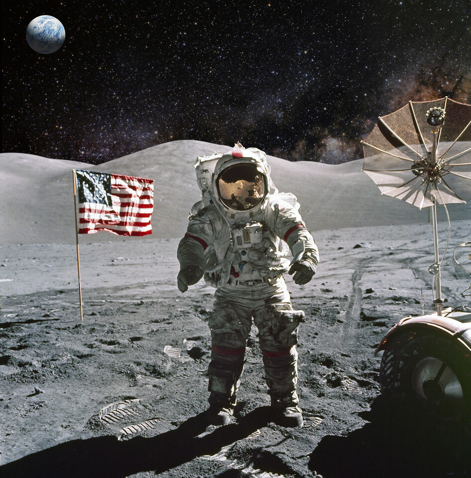 astronaut standing on the moon