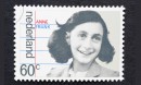 postage stamp printed in Netherlands showing an image of Anne Frank, circa 1980