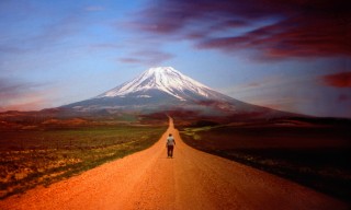Man Walking Towards Mt. Fuji