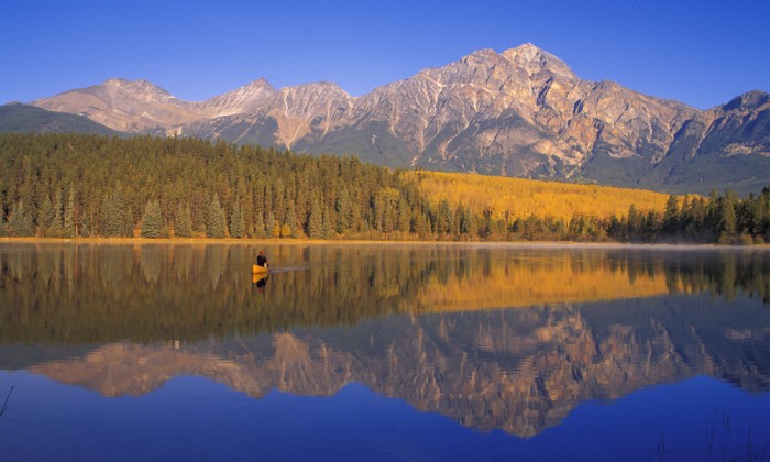 Canoeing on Patricia Lake Pyramid Mountain Jasper National Park Alberta Canada