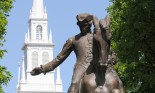 Paul Revere Statue and Christ Church in the City of Boston (aka the Old North Church), symbols of freedom for their role in American Revolution