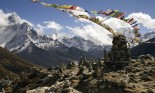 Prayer flag memorials at Chukpilhara, Nepal, commemorate those who perished climbing Mount Everest