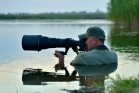 wildlife photographer outdoor, standing in the water