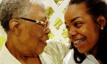 Grandmother catches a warm gaze from granddaughter