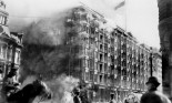 San Francisco, Palace Hotel on fire, during earthquake and fire, California, April 18, 1906.