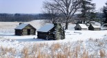 Cabins in winter at Valley Forge National Park in Pennsylvania