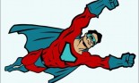 Superhero in his uniform flying
