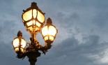 A street lamp along the Seine River in Paris, France