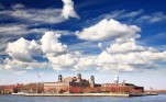 The main immigration building on Ellis Island in New York harbor