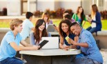 High School Students Hanging Out On Campus