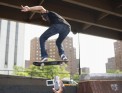 A skateboarder in midair