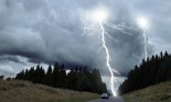 Lightning strike on a roadway