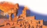 The city of Troy being burned by the Mycenaeans, ending the Trojan War