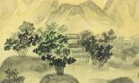 Sepia-toned hand-drawn watercolor, in the tradition of ancient Chinese painting