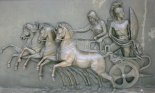 Wall art relief of Achilles on war chariot, Corfu, Greece