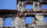Remaining shell of a war-torn building in Mostar, Bosnia
