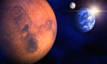 Mars, Earth and the Moon in space - 3d rendering