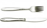 Silver fork and knife on white background