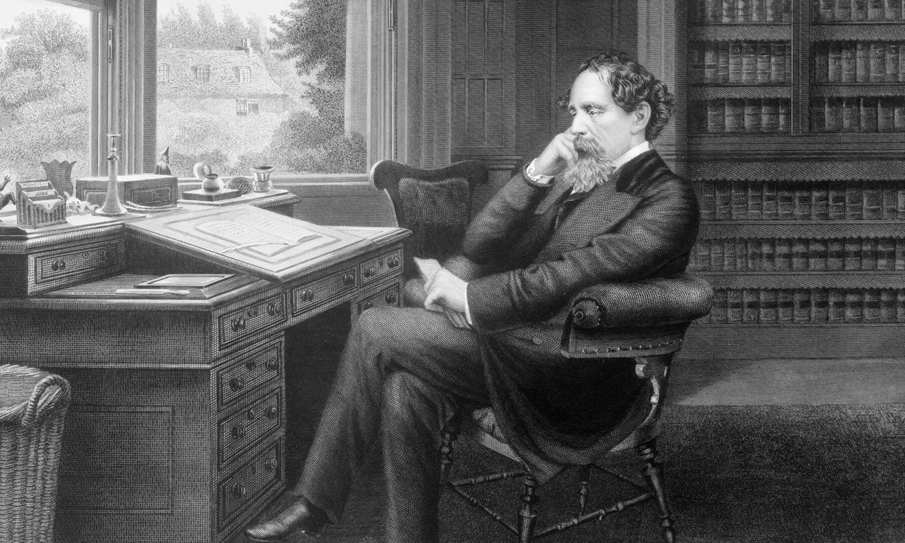 Charles Dickens (1812-1870) in his study at Gad's Hill Place
