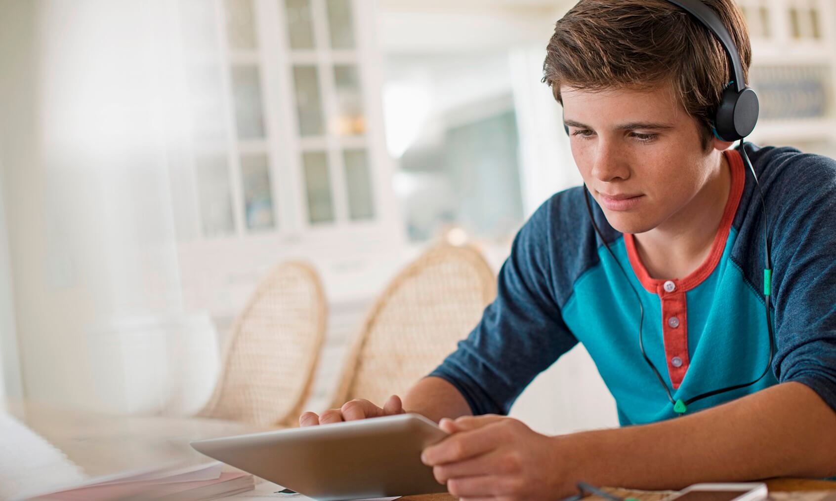 Teenage boy (13-15 years old) using digital tablet