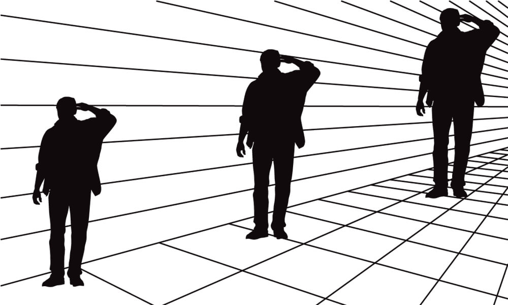 Optical illusion with silhouettes of men