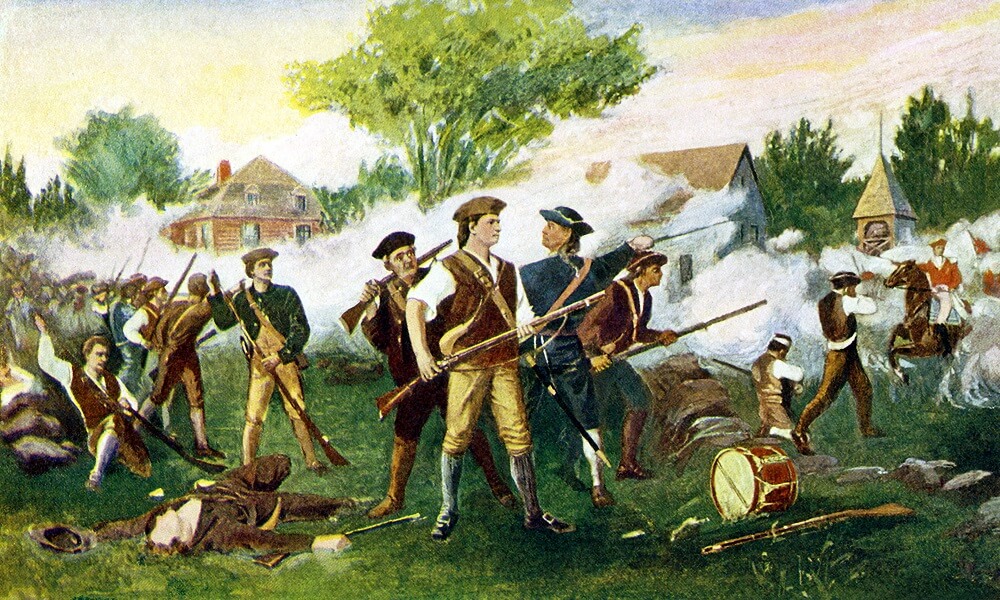 1902 illustration of The Battle of Lexington, which took place on April 19, 1775, one of the opening engagements of the American Revolution