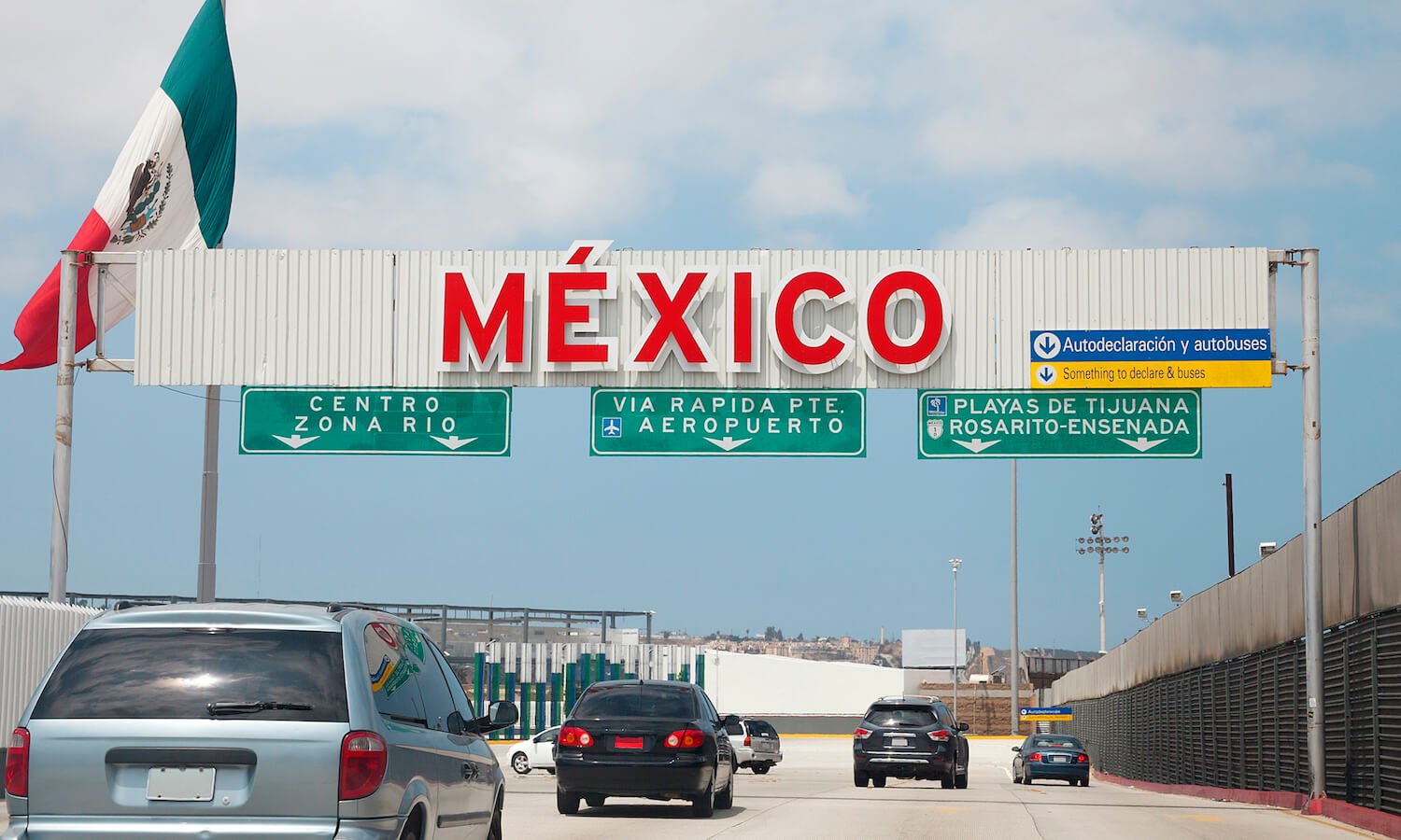 A view of the highway entrance to Tijuana Baja California at the international US Border with Mexico in San Diego.