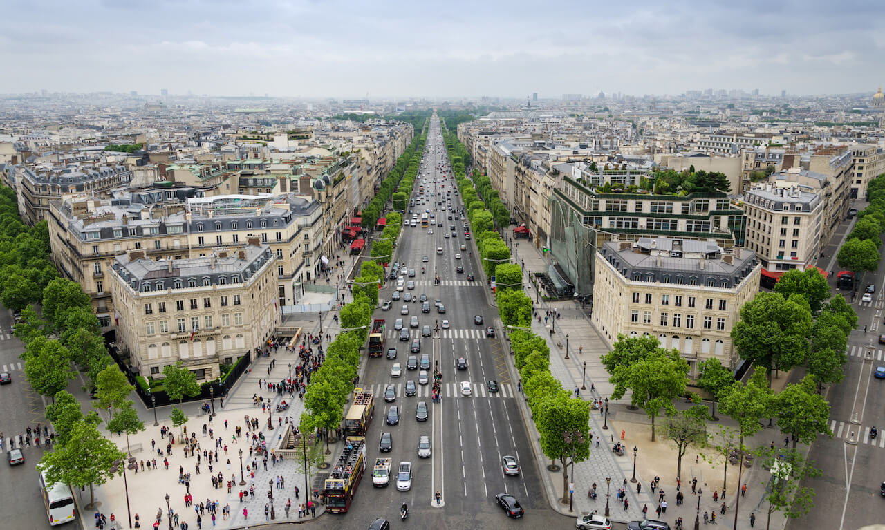 View of the Champs Elysees from the Arc de Triomphe in Paris