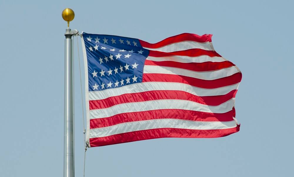 Civil War American flag with thirty-three stars