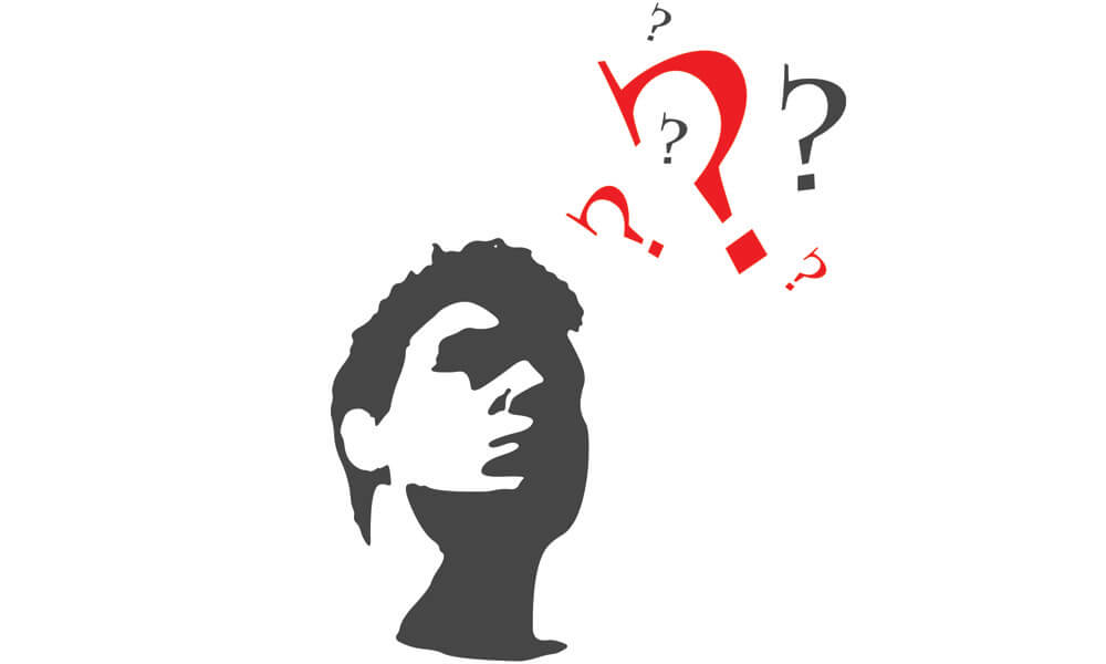 Illustration of a man thinking with question marks over his head
