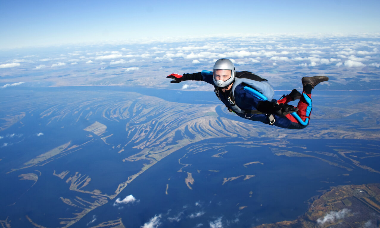 Skydiver falls through the air