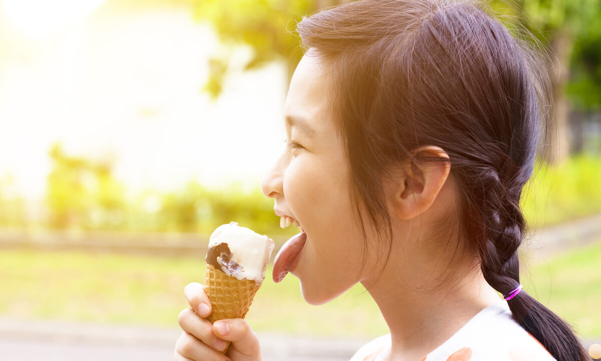 Girl eating ice cream cone