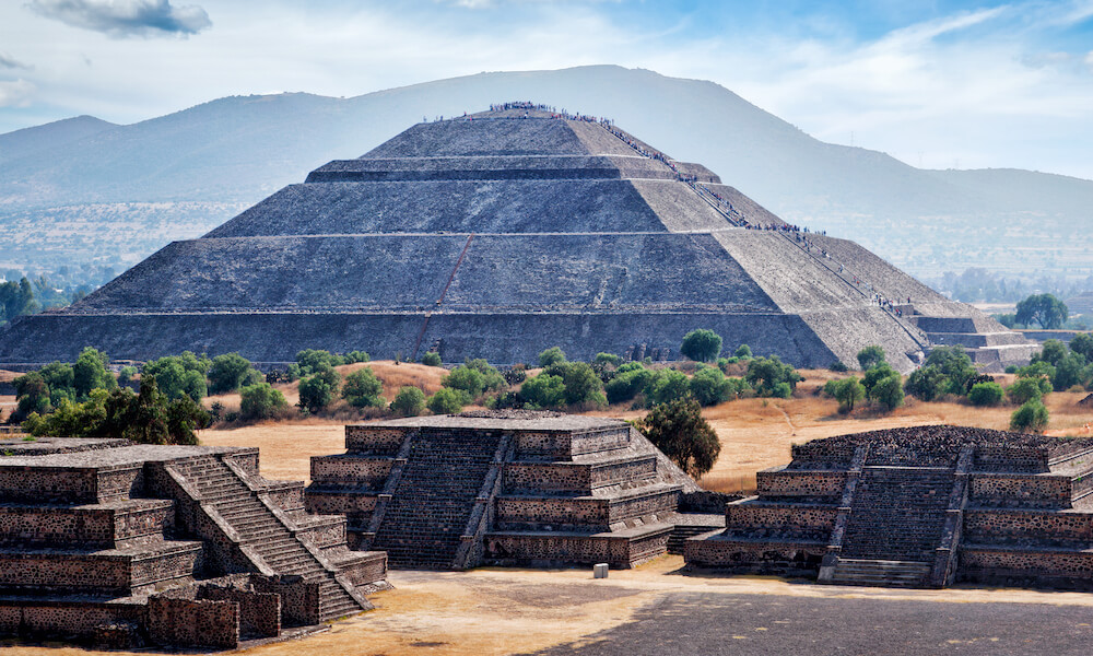Panorama of Pyramid of the Sun. Teotihuacan. Mexico. View from the Pyramid of the Moon.