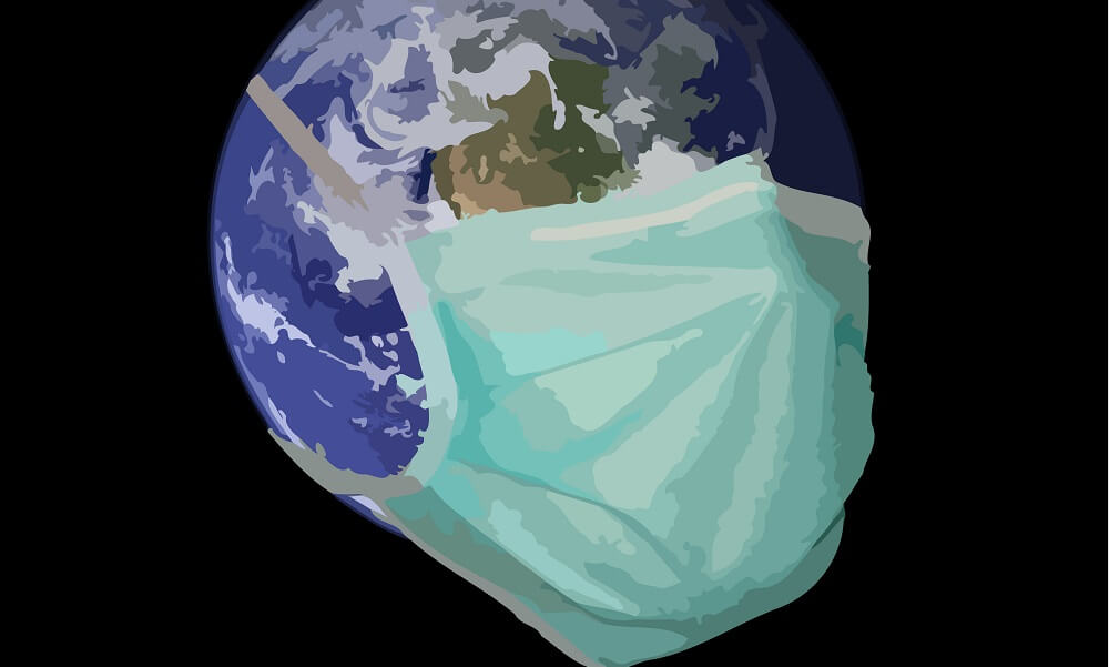 World with a surgical face mask