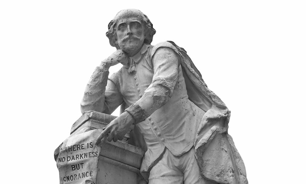 Statue of William Shakespeare (year 1874) in Leicester square, London, UK