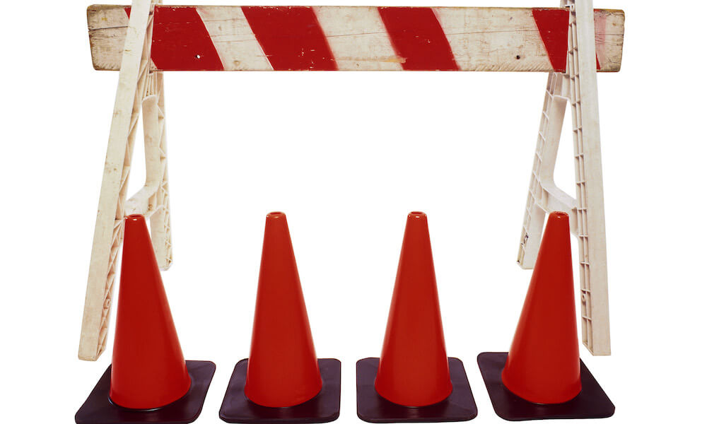 Construction roadblock and cones