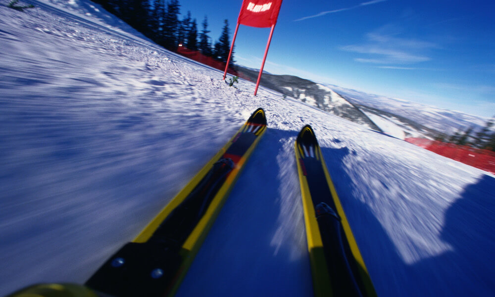 A set of skis on a snow-covered mountain