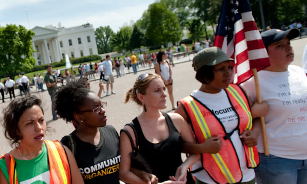 Activists protest at the White House in Washington, DC