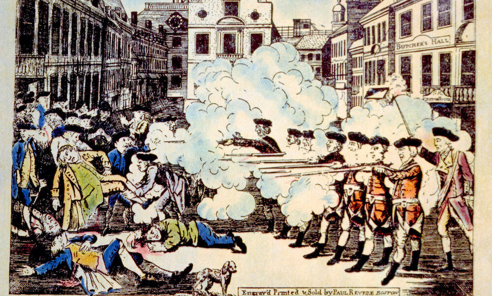 The Boston Massacre on March 5, 1770, broadside engraved, printed and sold by Paul Revere
