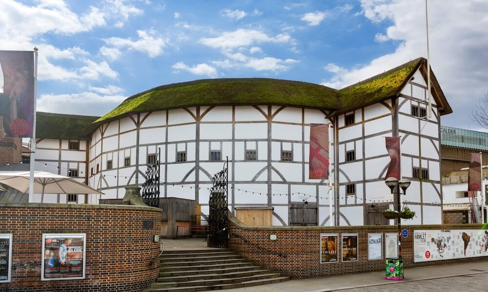 Shakespeare's Globe theatre on the south bank of the River Thames, Southwark, London, England, UK