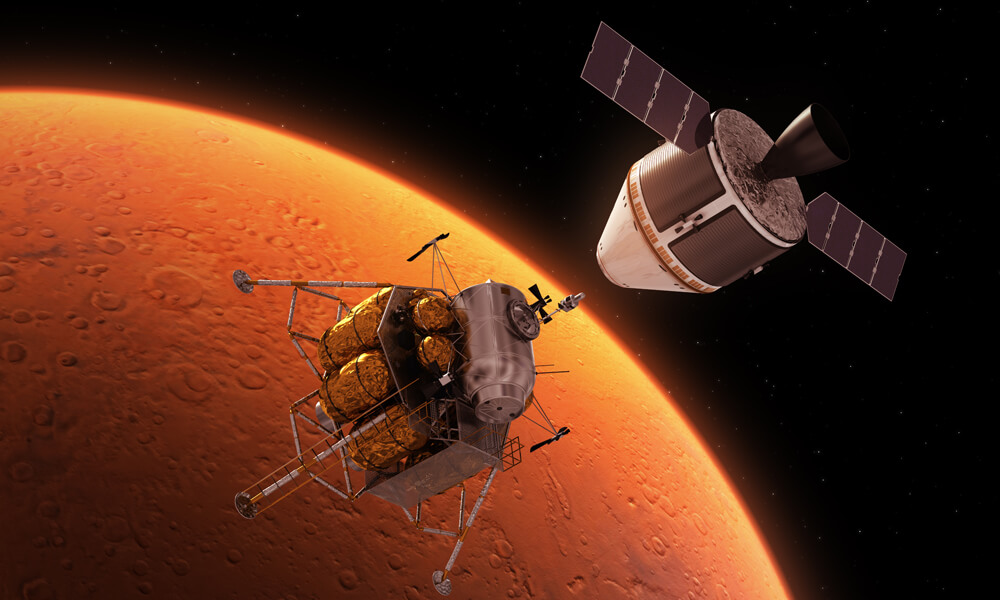 Interplanetary Space Station Orbiting the Red Planet, Mars