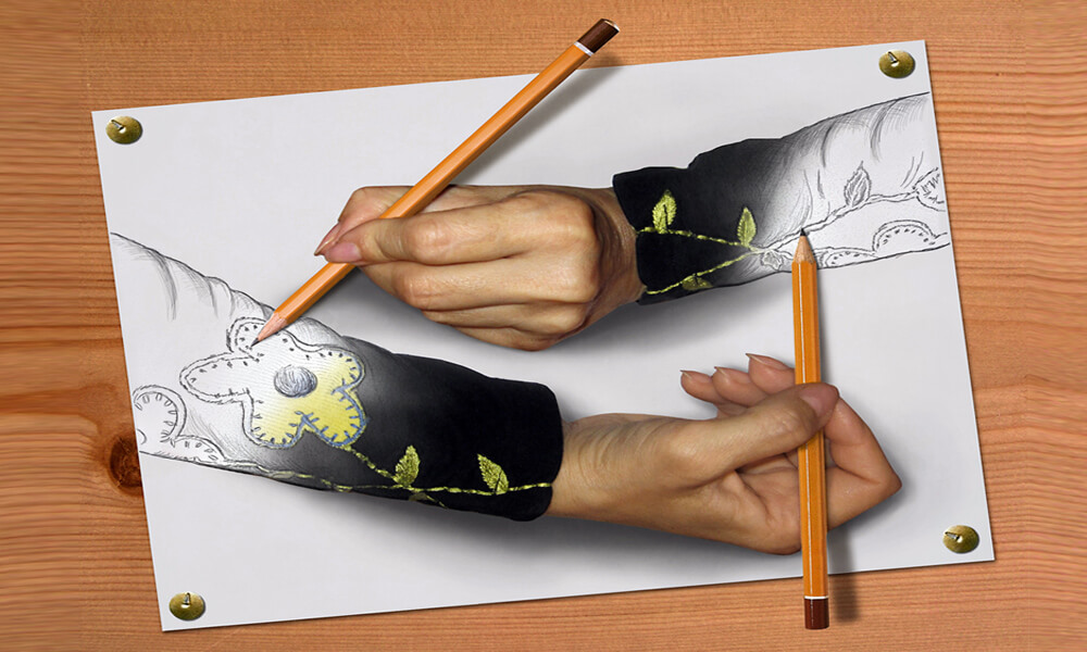 Two hands draw each other