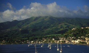 Martinique, harbors, sailboats, cities and towns, water, coastlines, mountains, clouds, weather, Mount Pele, St. Pierre