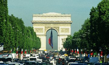 France, Europe, Paris, Champs Elysees, Arc de Triomphe, cars, streets, roads, avenues, boulevards, traffic, architecture, cities
