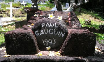 French Polynesia, tombs and sepulchral monuments, graves, cemeteries, Paul Gauguin, artists, painters, stones, flowers