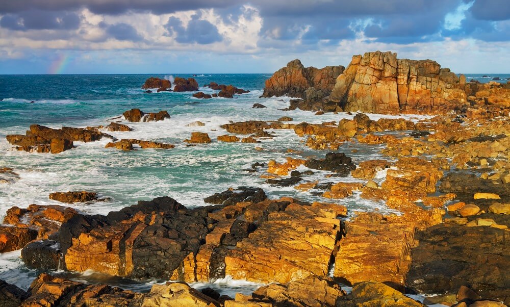 Rocky coastline near Plougrescant, Cote de Granit Rose, Cote d'Armor, Brittany, France