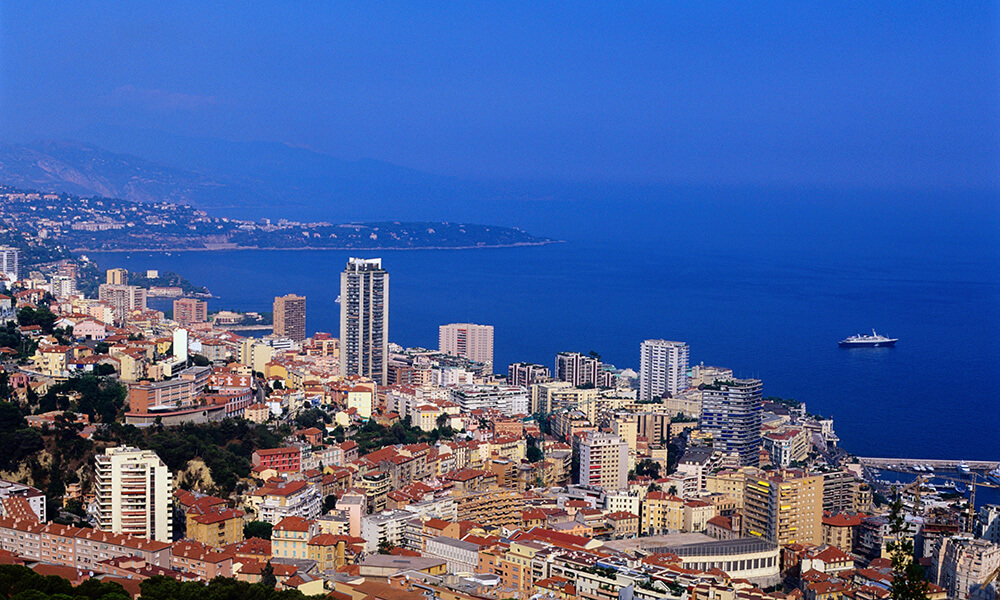 Aerial view of Monaco along the French Riviera