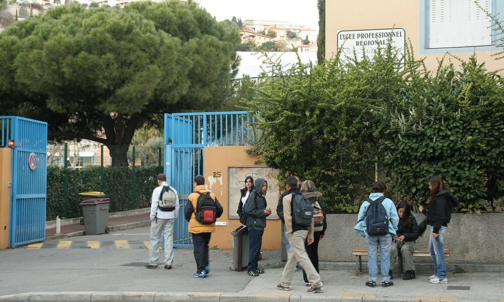 Students entering a school in Nice, France