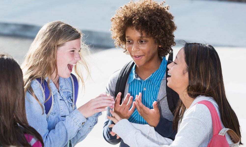 Students talking outdoors